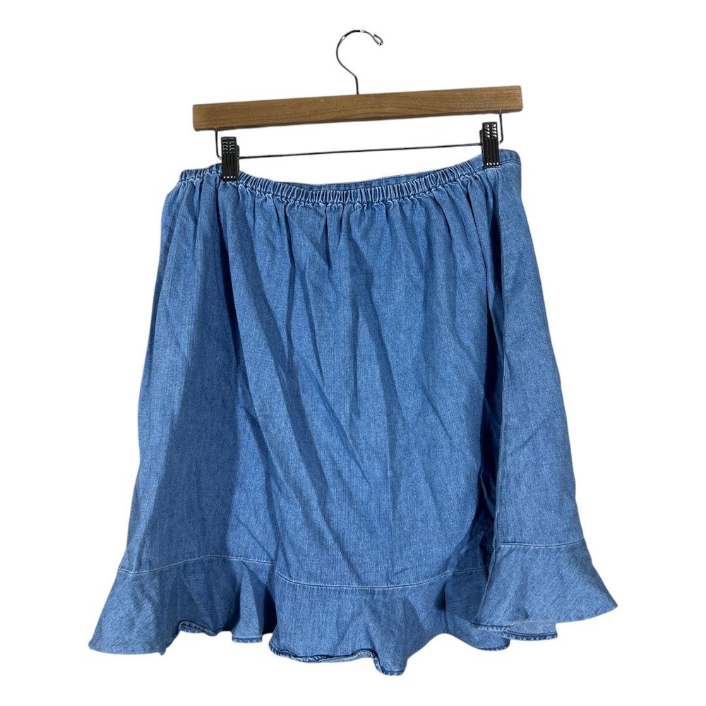 J. Crew Mercantile Ruffle Hem Faux Wrap Denim Skirt Blue Coastal Boho Size M - Picture 4 of 6